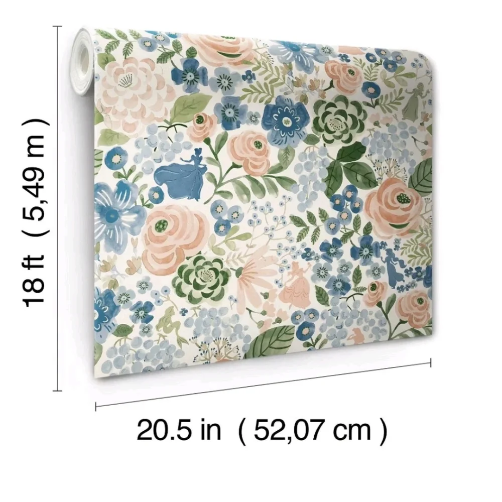 Disney Princess Watercolor Floral Kids' Peel and Stick Wallpaper Blue